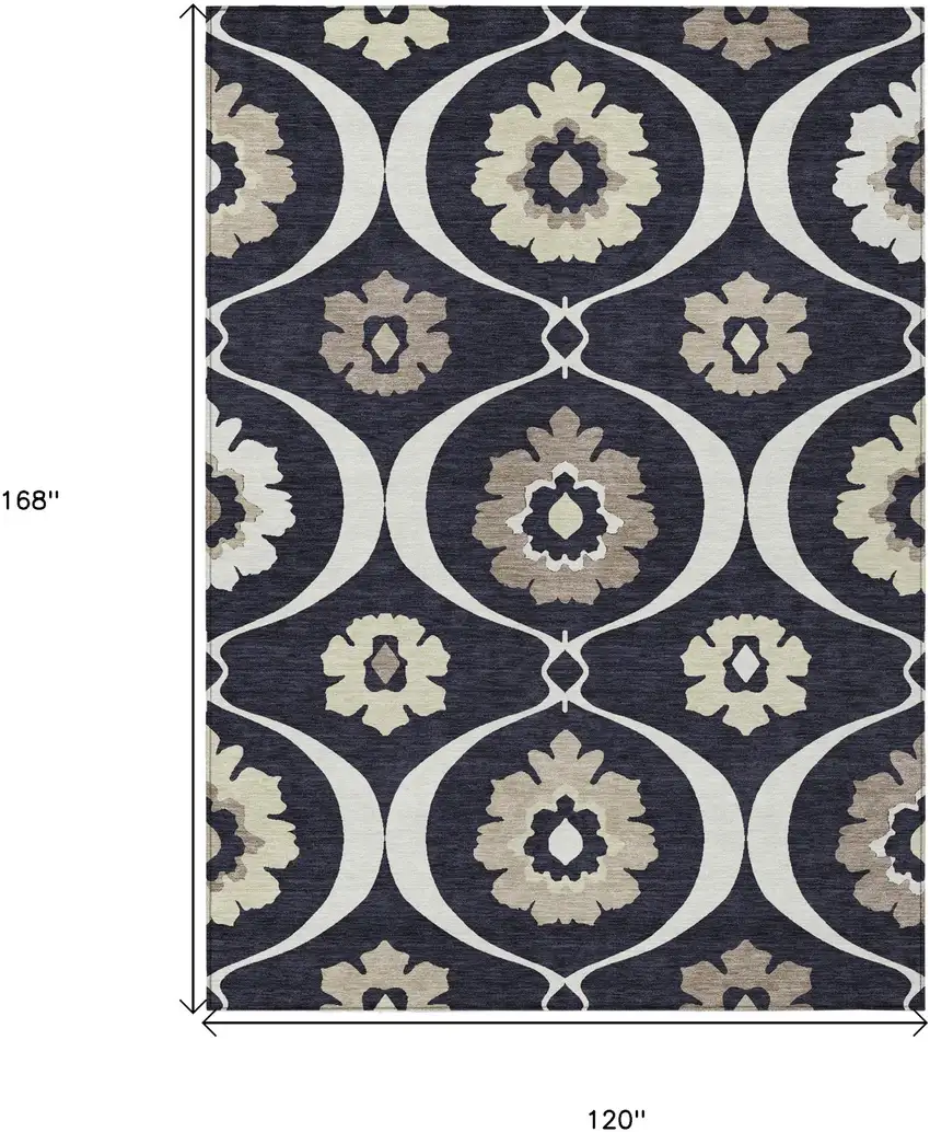Black Ivory And Taupe Medallion Washable Indoor Outdoor Area Rug Photo 3
