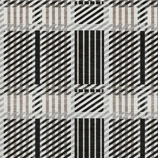 Black Ivory And Taupe Plaid Washable Area Rug With UV Protection Photo 2