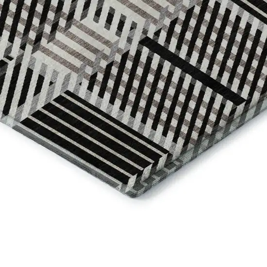 Black Ivory And Taupe Plaid Washable Area Rug With UV Protection Photo 6