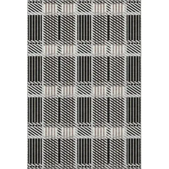 Black Ivory And Taupe Plaid Washable Area Rug With UV Protection Photo 2