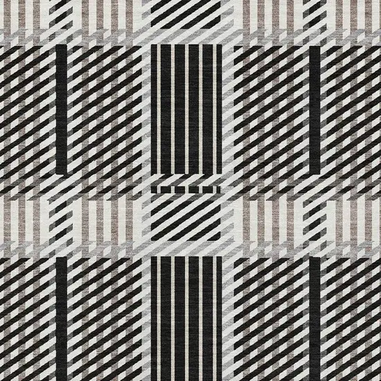 Black Ivory And Taupe Plaid Washable Area Rug With UV Protection Photo 2