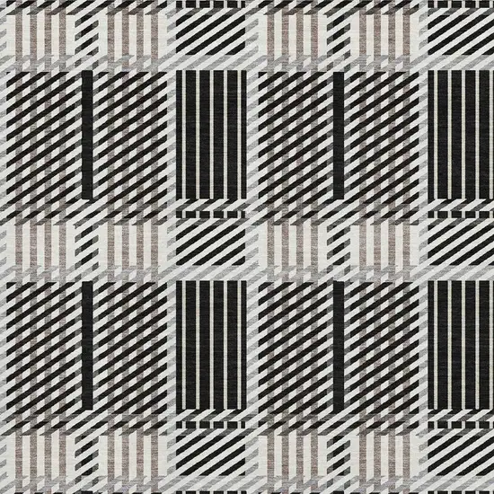 Black Ivory And Taupe Plaid Washable Area Rug With UV Protection Photo 3