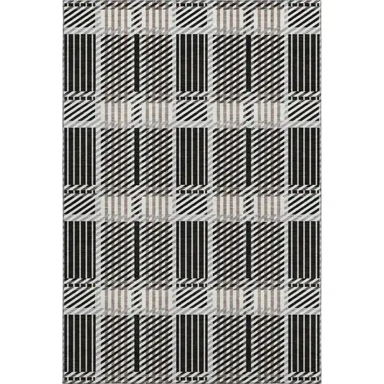 Black Ivory And Taupe Plaid Washable Area Rug With UV Protection Photo 1