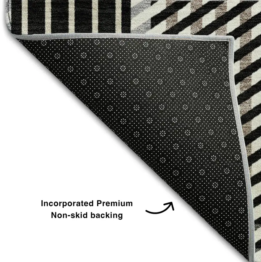 Black Ivory And Taupe Plaid Washable Area Rug With UV Protection Photo 6