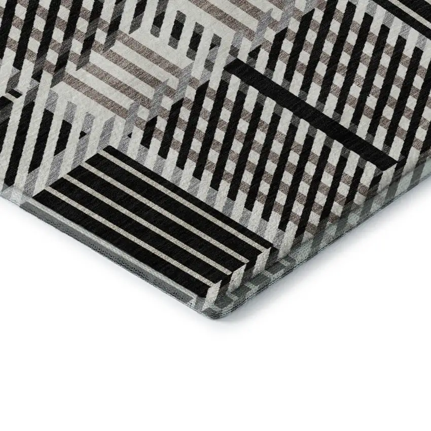Black Ivory And Taupe Plaid Washable Area Rug With UV Protection Photo 7