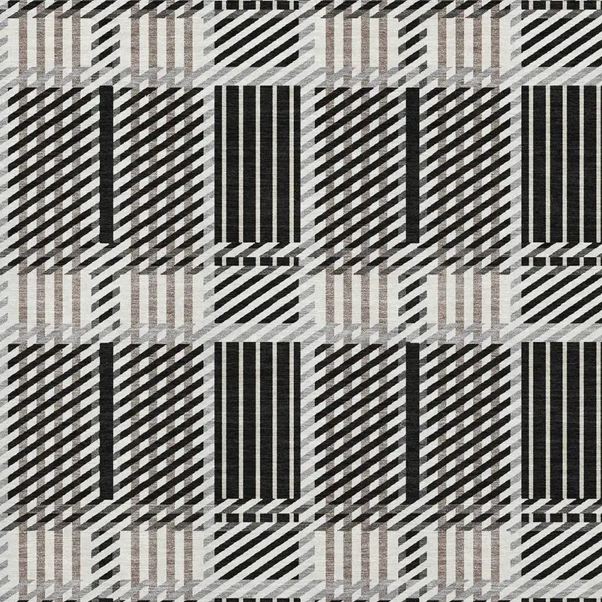 Black Ivory And Taupe Plaid Washable Area Rug With UV Protection Photo 3