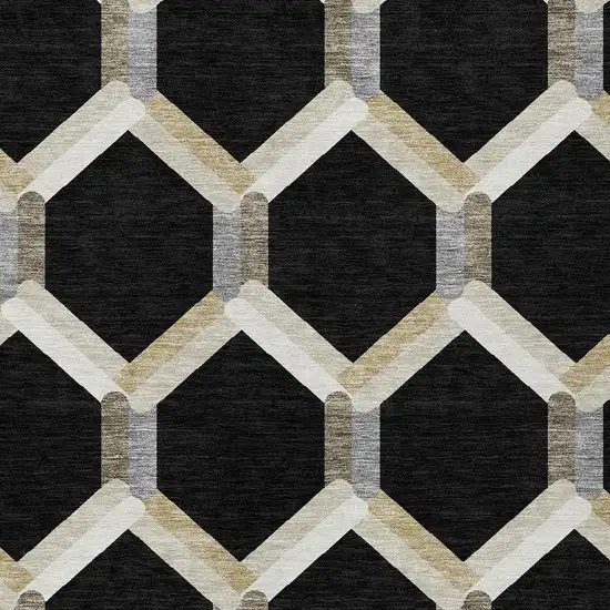 Black Ivory And Wheat Geometric Washable Indoor Outdoor Area Rug Photo 7