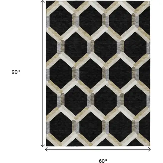 Black Ivory And Wheat Geometric Washable Indoor Outdoor Area Rug Photo 3