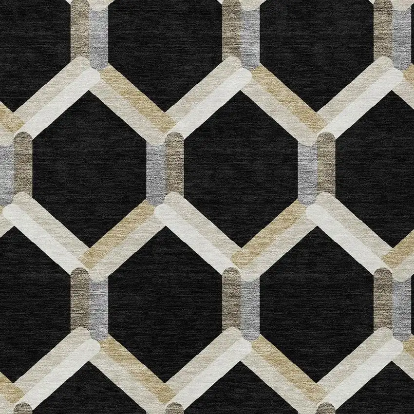 Black Ivory And Wheat Geometric Washable Indoor Outdoor Area Rug Photo 7