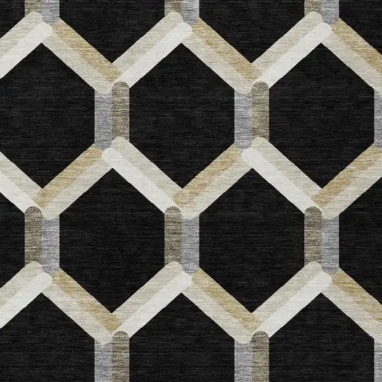 Black Ivory And Wheat Geometric Washable Indoor Outdoor Area Rug Photo 7