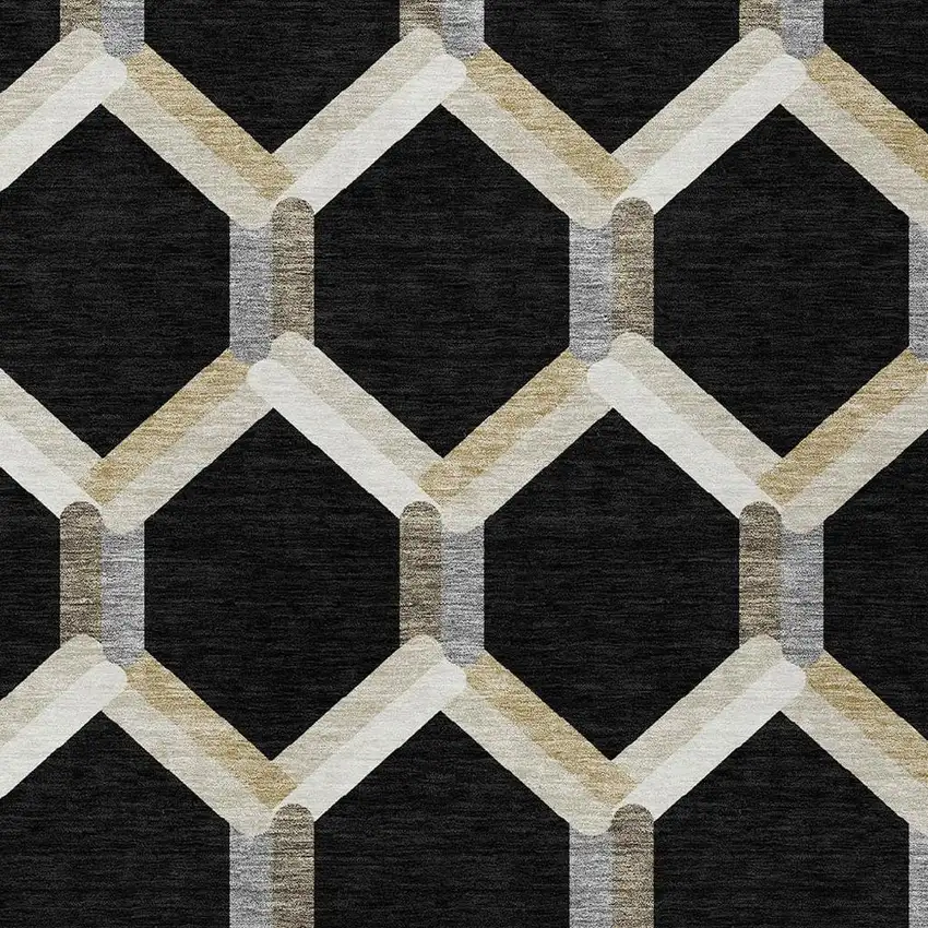 Black Ivory And Wheat Geometric Washable Indoor Outdoor Area Rug Photo 7