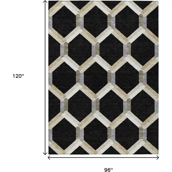 Black Ivory And Wheat Geometric Washable Indoor Outdoor Area Rug Photo 3
