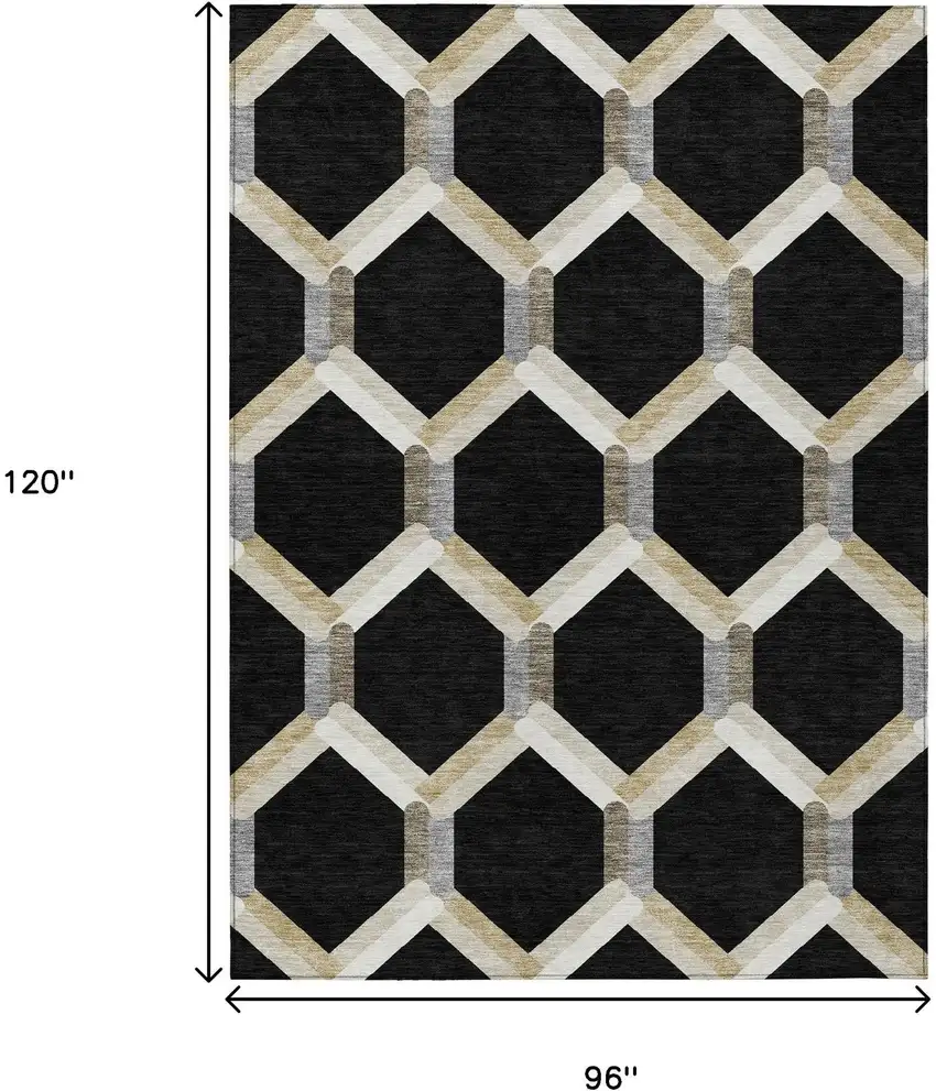 Black Ivory And Wheat Geometric Washable Indoor Outdoor Area Rug Photo 3