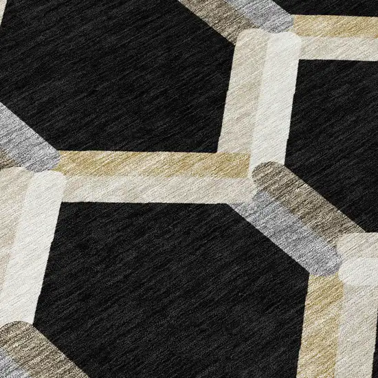 Black Ivory And Wheat Geometric Washable Indoor Outdoor Area Rug Photo 6