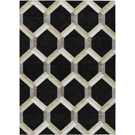 Black Ivory And Wheat Geometric Washable Indoor Outdoor Area Rug Photo 2