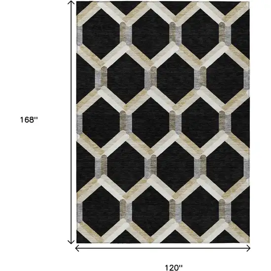 Black Ivory And Wheat Geometric Washable Indoor Outdoor Area Rug Photo 3