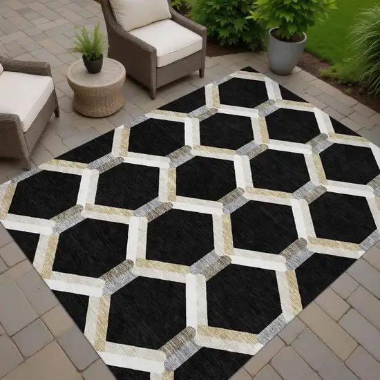 Black Ivory And Wheat Geometric Washable Indoor Outdoor Area Rug Photo 8