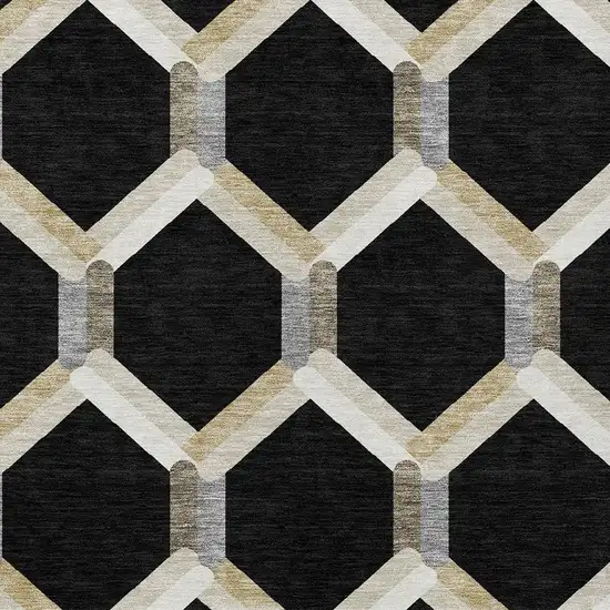 Black Ivory And Wheat Geometric Washable Indoor Outdoor Area Rug Photo 7