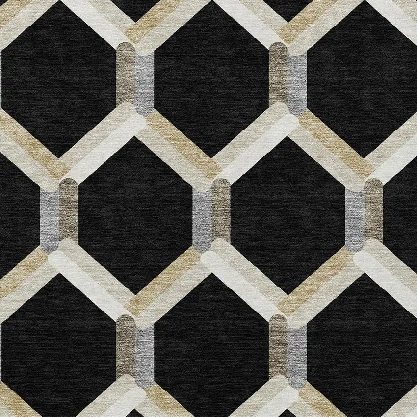 Black Ivory And Wheat Geometric Washable Indoor Outdoor Area Rug Photo 7