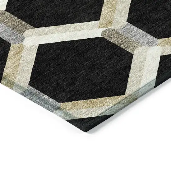 Black Ivory And Wheat Geometric Washable Indoor Outdoor Area Rug Photo 5