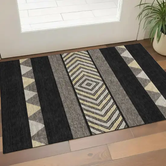 Black Ivory And Wheat Southwestern Washable Area Rug With UV Protection Photo 1