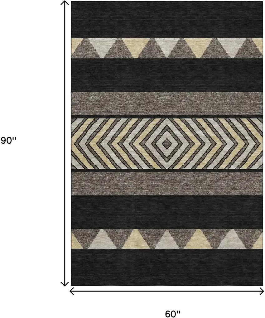 Black Ivory And Wheat Southwestern Washable Area Rug With UV Protection Photo 9