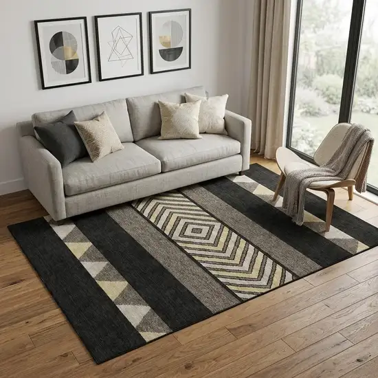 Black Ivory And Wheat Southwestern Washable Area Rug With UV Protection Photo 1