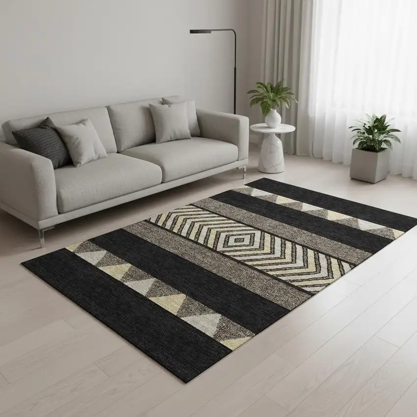 Black Ivory And Wheat Southwestern Washable Area Rug With UV Protection Photo 2