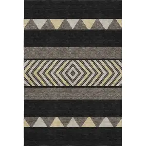 Photo of Black Ivory And Wheat Southwestern Washable Area Rug With UV Protection