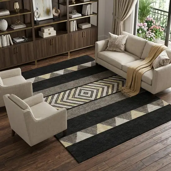 Black Ivory And Wheat Southwestern Washable Area Rug With UV Protection Photo 1