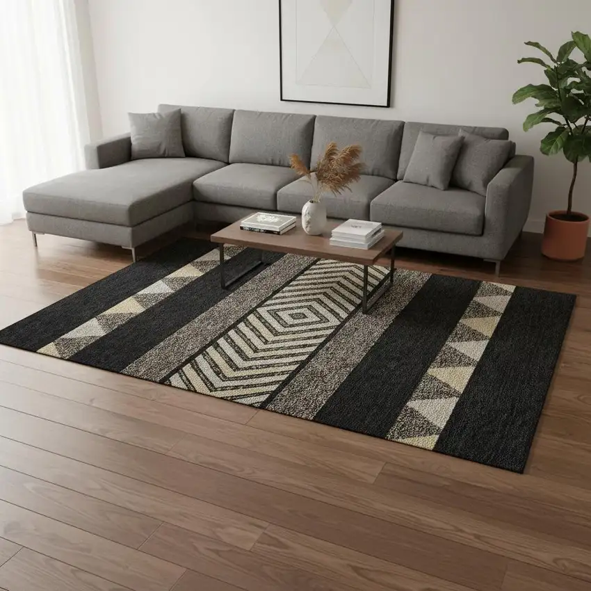 Black Ivory And Wheat Southwestern Washable Area Rug With UV Protection Photo 2