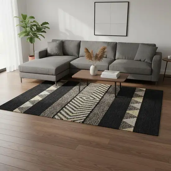 Black Ivory And Wheat Southwestern Washable Area Rug With UV Protection Photo 2