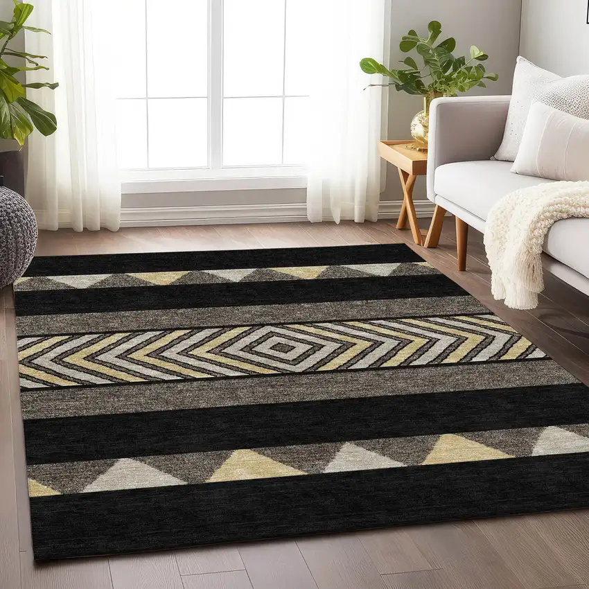 Black Ivory And Wheat Southwestern Washable Area Rug With UV Protection Photo 3