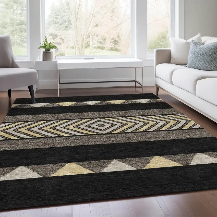 Black Ivory And Wheat Southwestern Washable Area Rug With UV Protection Photo 4