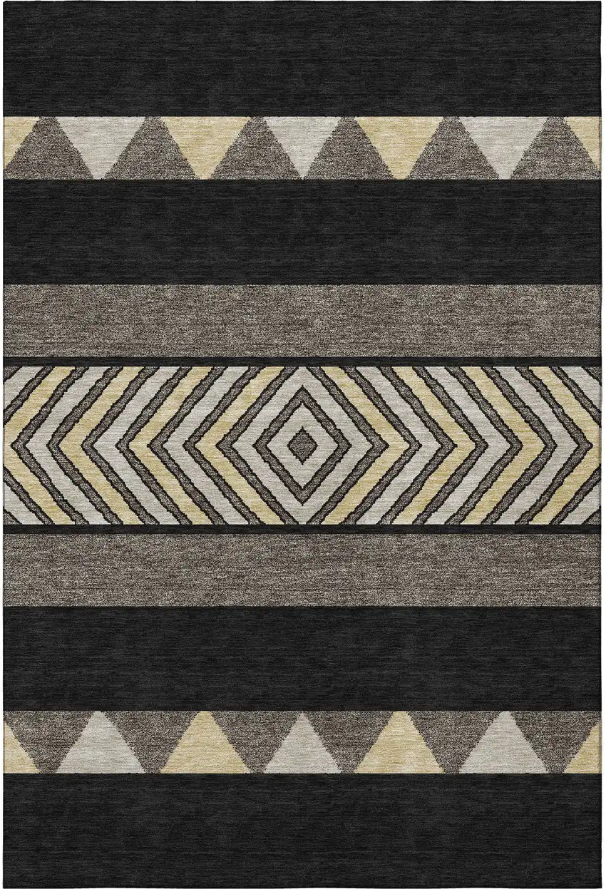 Black Ivory And Wheat Southwestern Washable Area Rug With UV Protection Photo 2