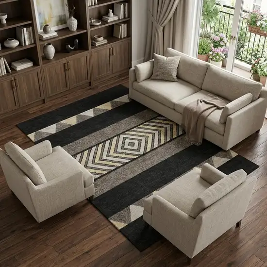 Black Ivory And Wheat Southwestern Washable Area Rug With UV Protection Photo 1