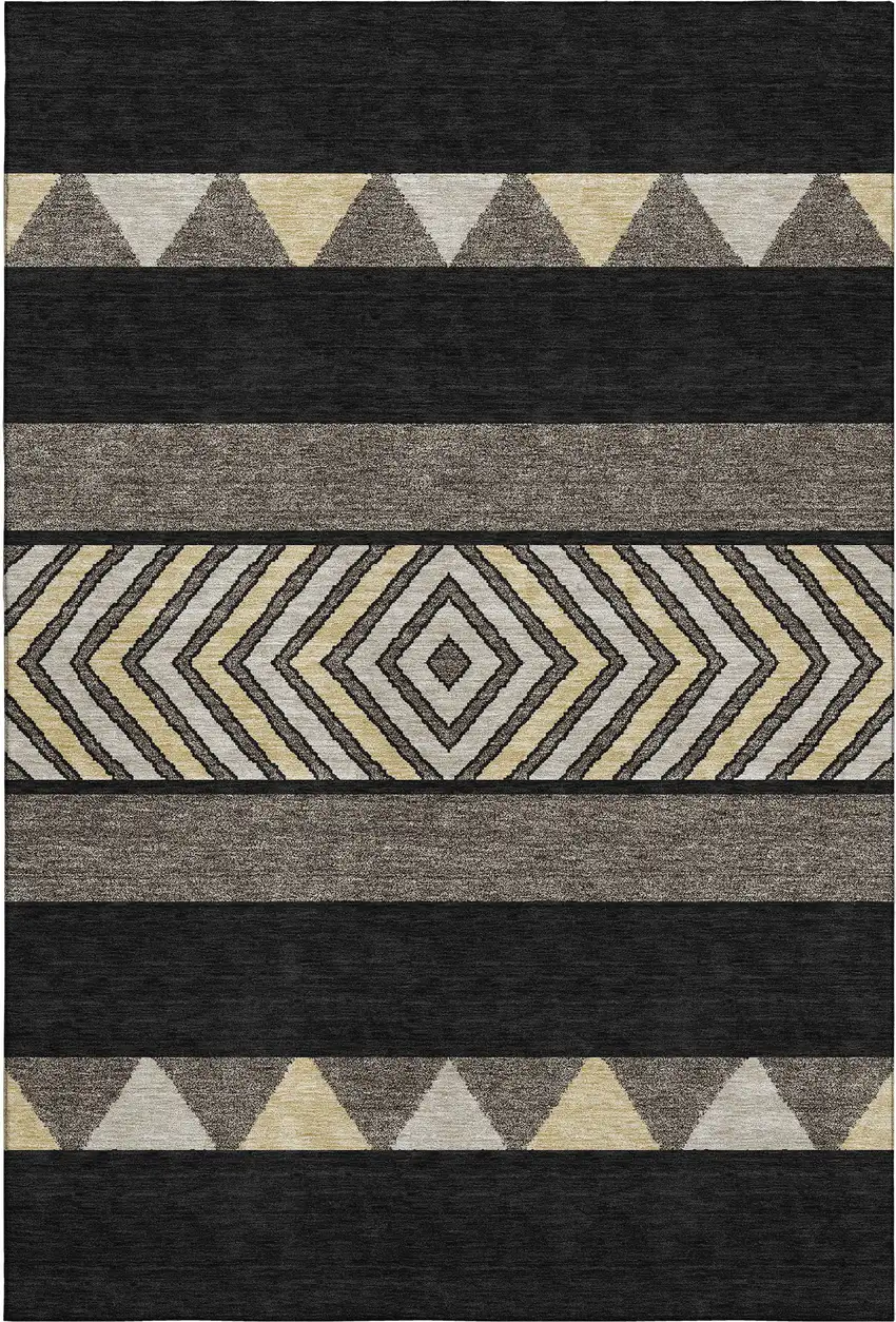 Black Ivory And Wheat Southwestern Washable Area Rug With UV Protection Photo 1