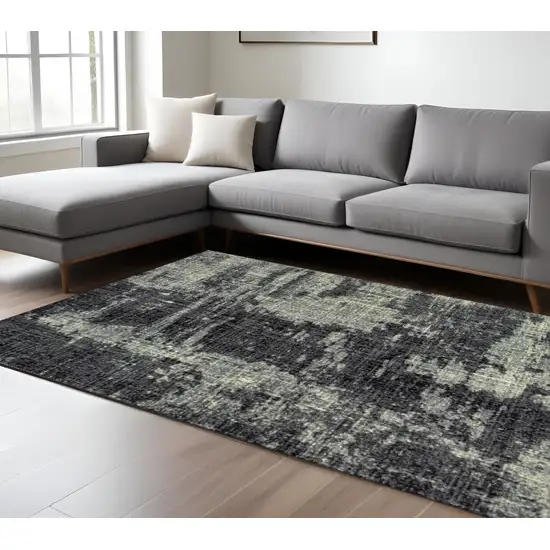 Black And Ivory Abstract Distressed Area Rug Photo 2