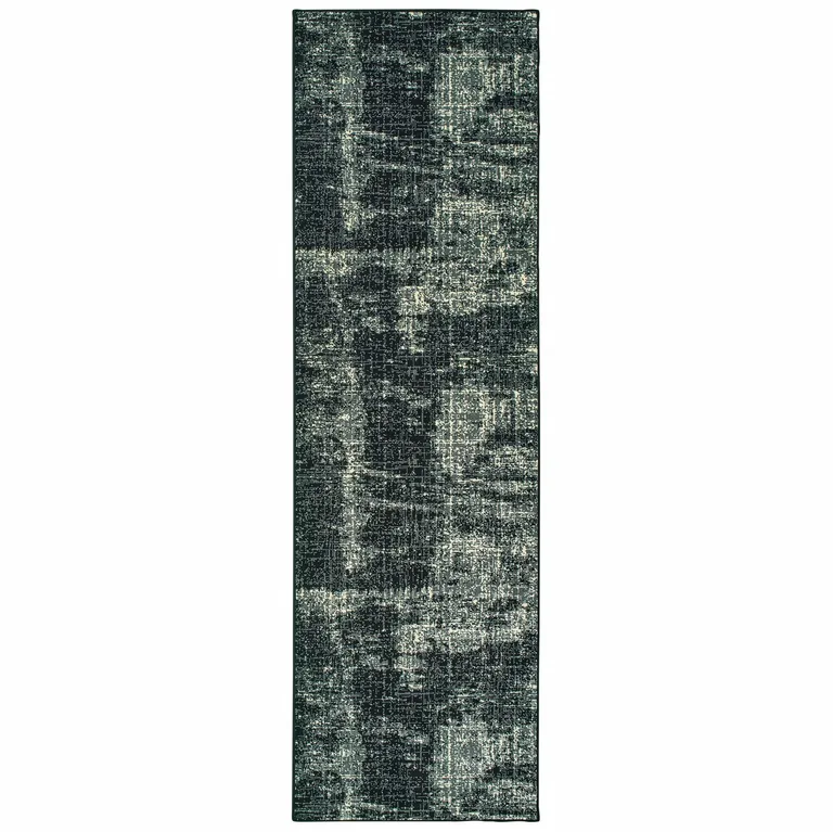 Black Ivory Machine Woven Abstract Indoor Runner Rug Photo 1