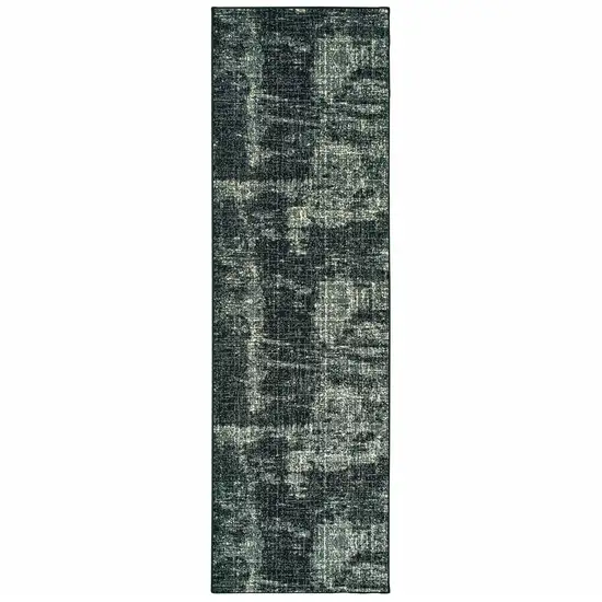 Black Ivory Machine Woven Abstract Indoor Runner Rug Photo 1