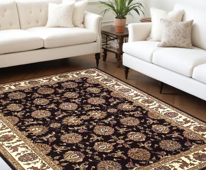 Black Ivory Machine Woven Floral Traditional Indoor Area Rug Photo 1