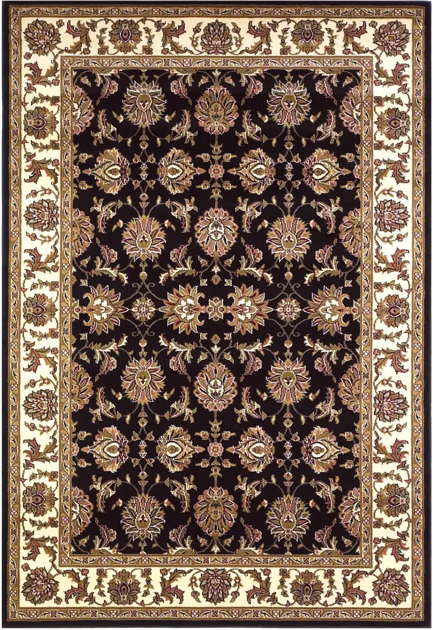 Black Ivory Machine Woven Floral Traditional Indoor Area Rug Photo 2