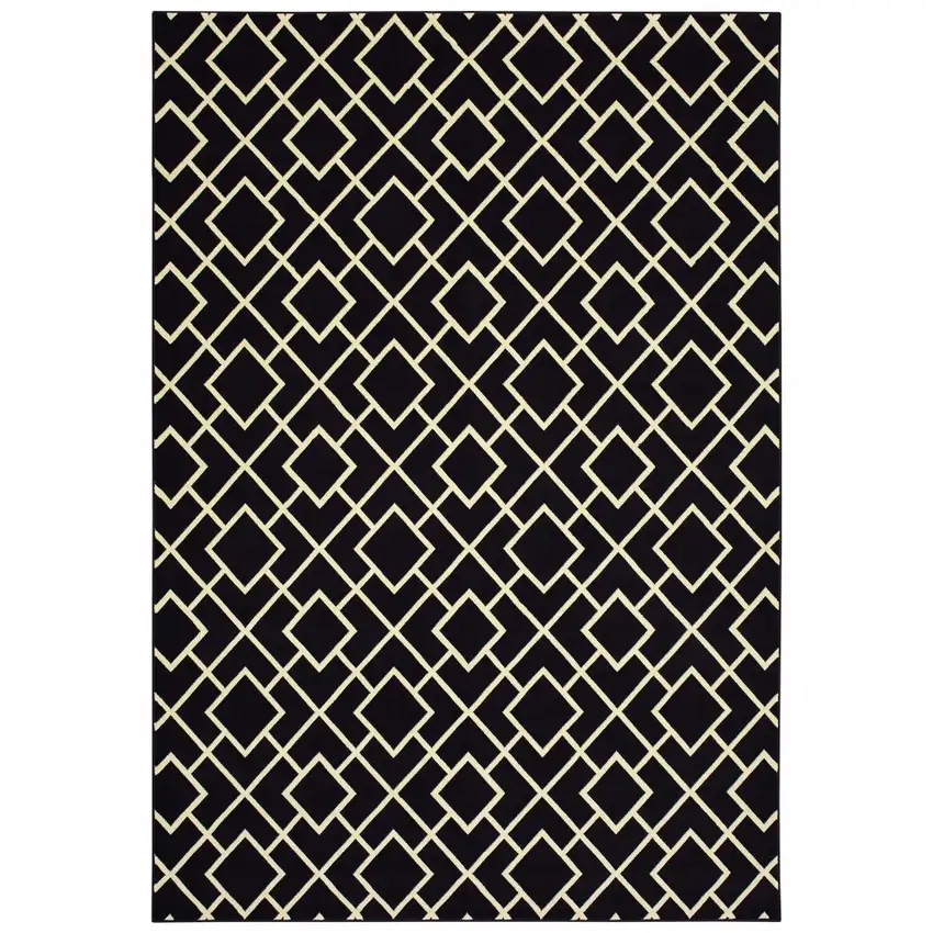 Black Ivory Machine Woven Geometric Diamonds Indoor Area Rug Photo 1