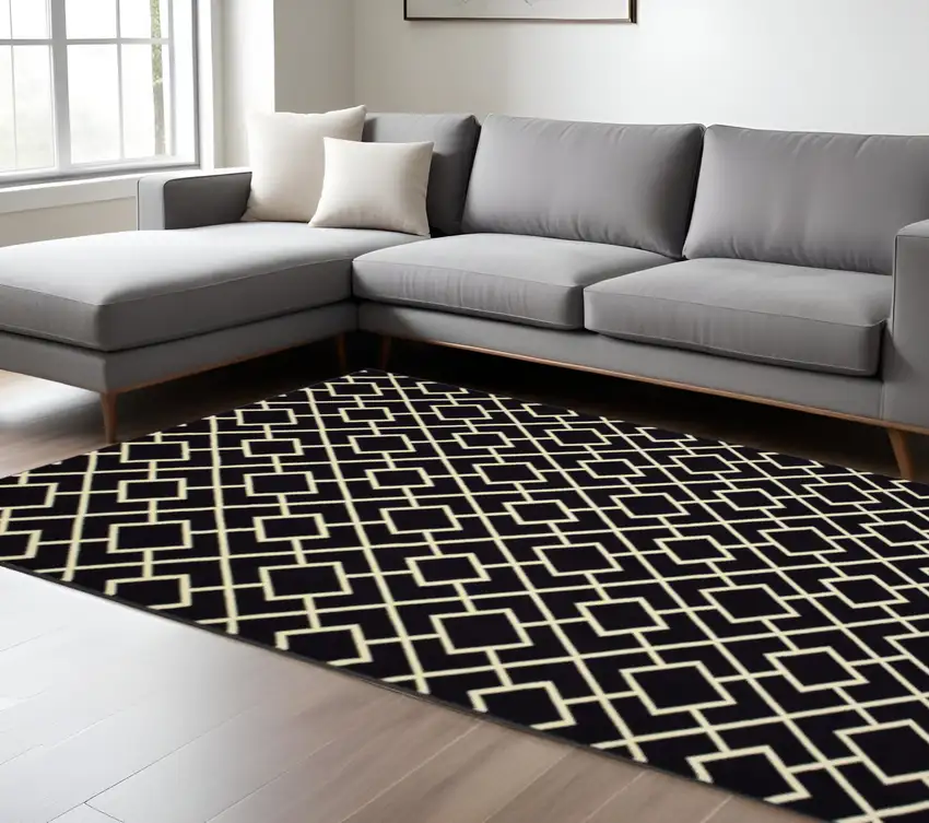 Black And Ivory Diamond Area Rug Photo 1