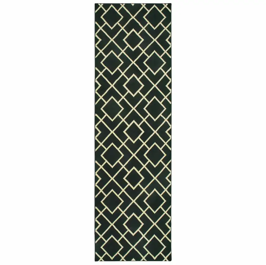 Black Ivory Machine Woven Geometric Diamonds Indoor Runner Rug Photo 4