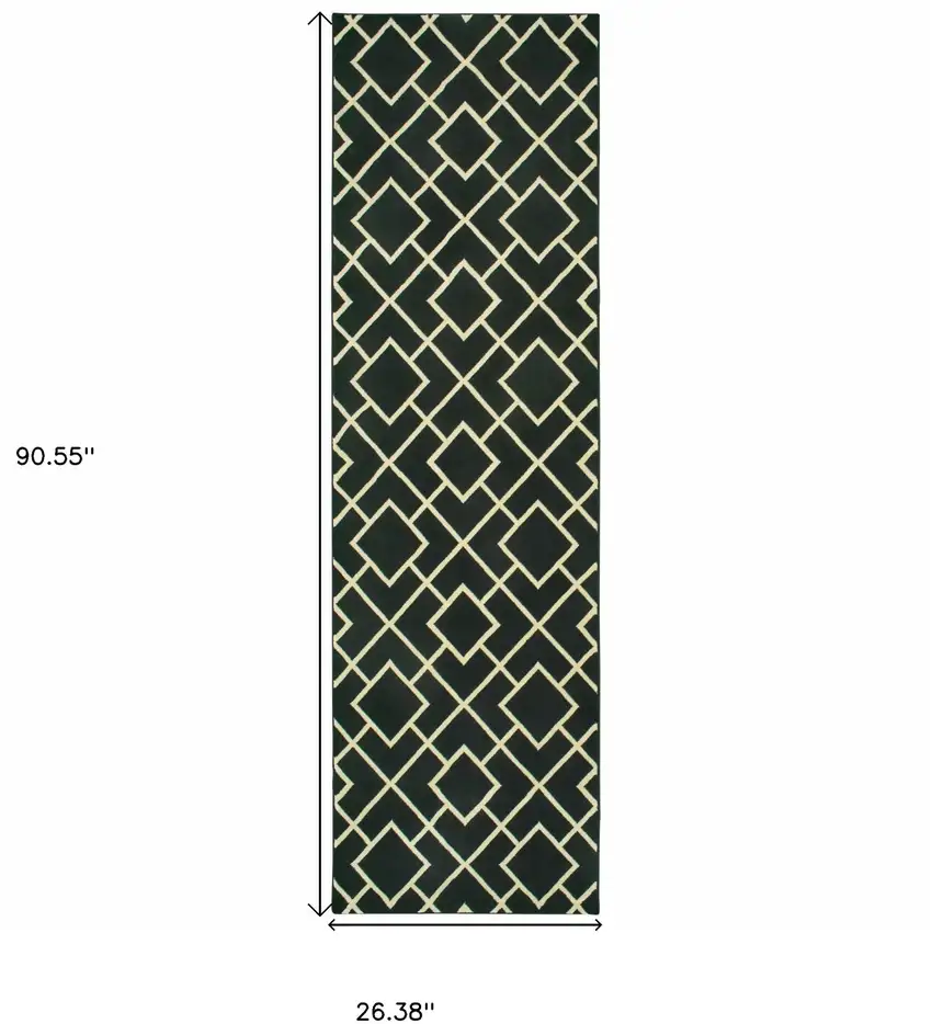 Black Ivory Machine Woven Geometric Diamonds Indoor Runner Rug Photo 5