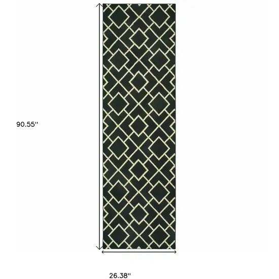 Black Ivory Machine Woven Geometric Diamonds Indoor Runner Rug Photo 5