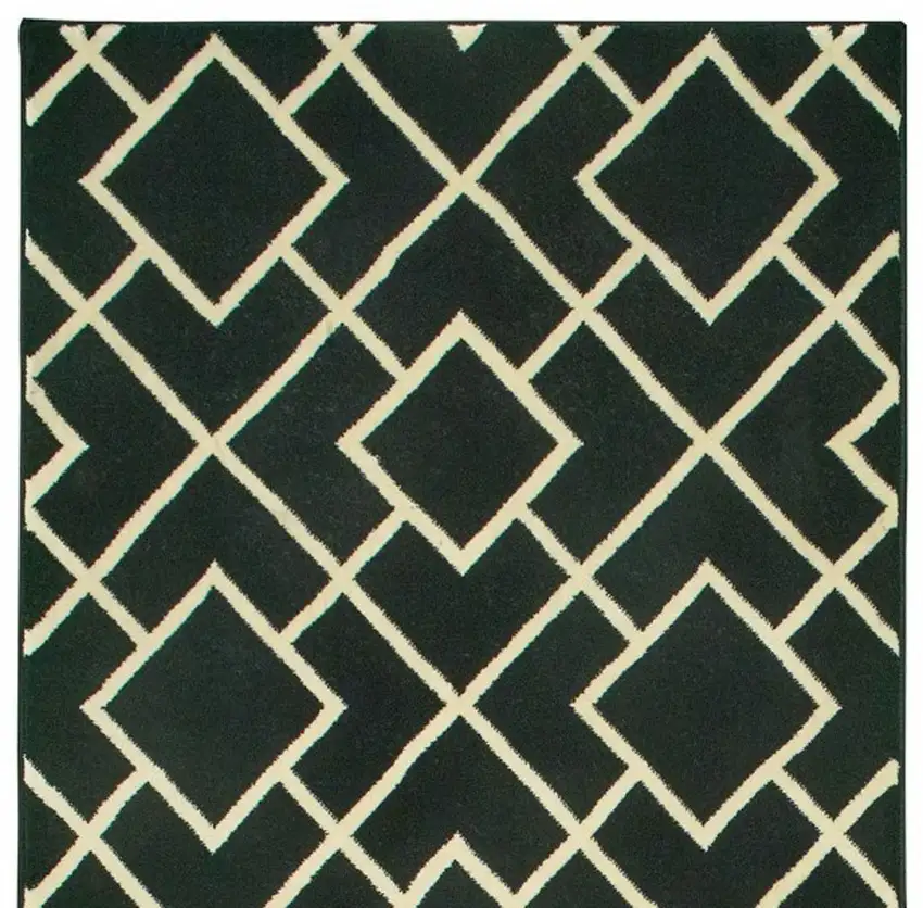 Black Ivory Machine Woven Geometric Diamonds Indoor Runner Rug Photo 3