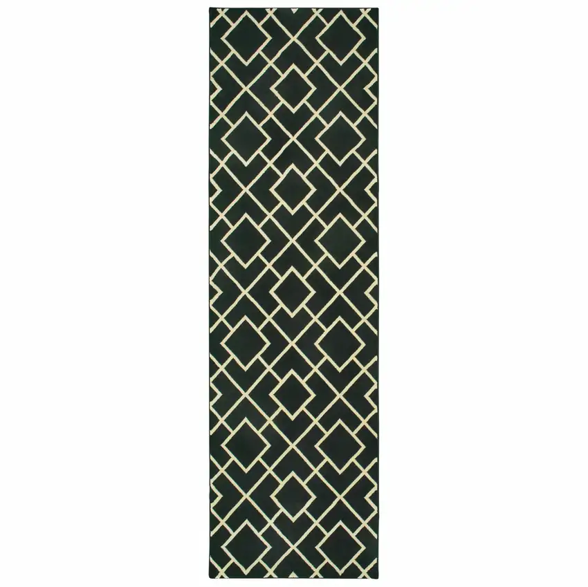 Black Ivory Machine Woven Geometric Diamonds Indoor Runner Rug Photo 1