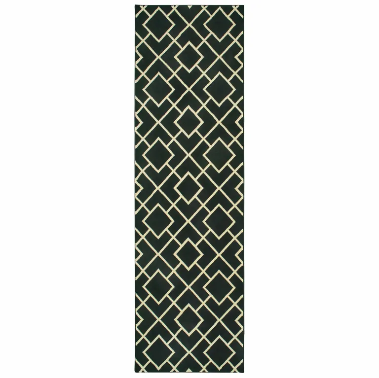 Black Ivory Machine Woven Geometric Diamonds Indoor Runner Rug Photo 1